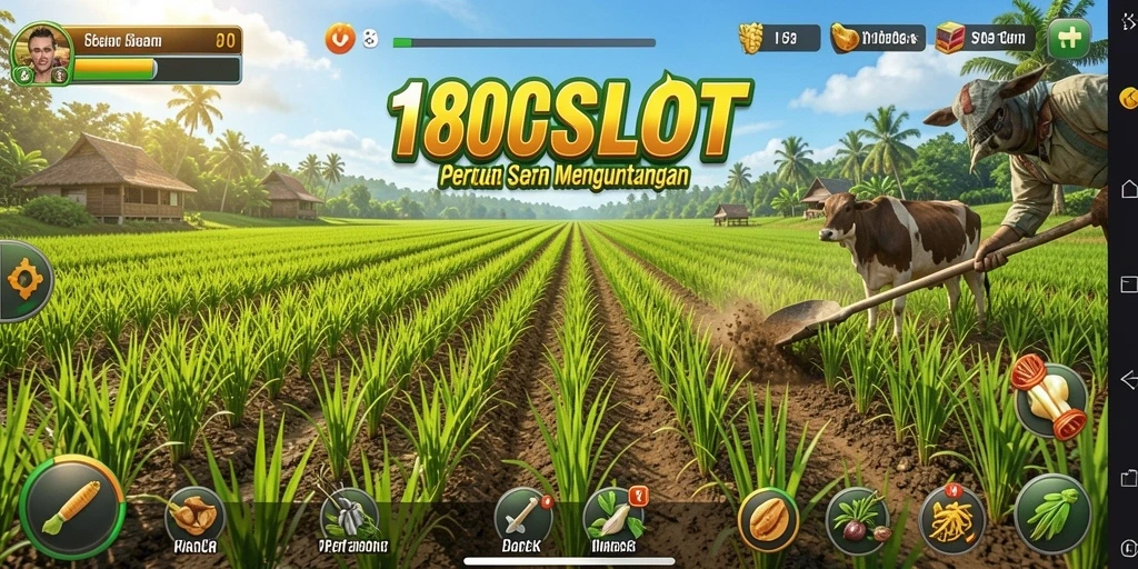 Tampilan gameplay seru di 180SLOT saat memanen hasil pertanian.