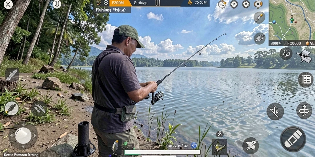Tangkapan ikan yang besar dalam gameplay F200M yang seru.