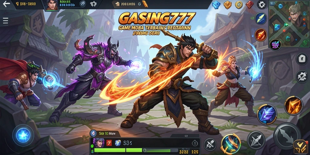 Screenshot menampilkan gameplay MOBA yang intens dan seru.