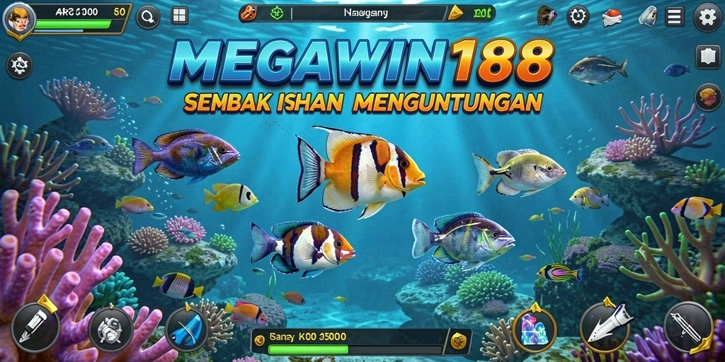 Tampilan gameplay seru dalam MEGAWIN188 saat menembak ikan.
