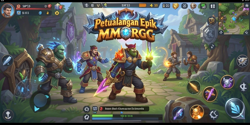 Tangkapan layar utama SIP33 menampilkan aktivitas gameplay MMORPG yang dinamis.